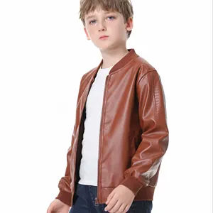 Factory Wholesale Autumn Winter Kids Coats Pu Leather Thick Warm Baby Boy Jacket