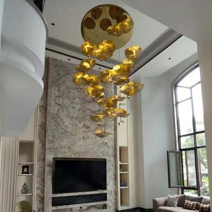 Moderne eenvoudige LED hanglamp met koperen lotusblad <span class=keywords><strong>design</strong></span>, 360 graden straalhoek, plafondlamp voor woonkamer & restaurant - Product Image 6