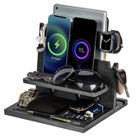 Base de Carga para Teléfono de Bambú, 10W PD QC4.0, Organizador de Escritorio para Teléfonos Celulares, Auriculares, Relojes, Tabletas, OEM/ODM
