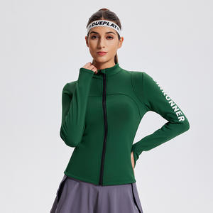 Femmes printemps automne col montant veste de sport nouvelle coupe ajustée à manches longues fermeture éclair polaire haut chaud pour Yoga Fitness - Product Image 1