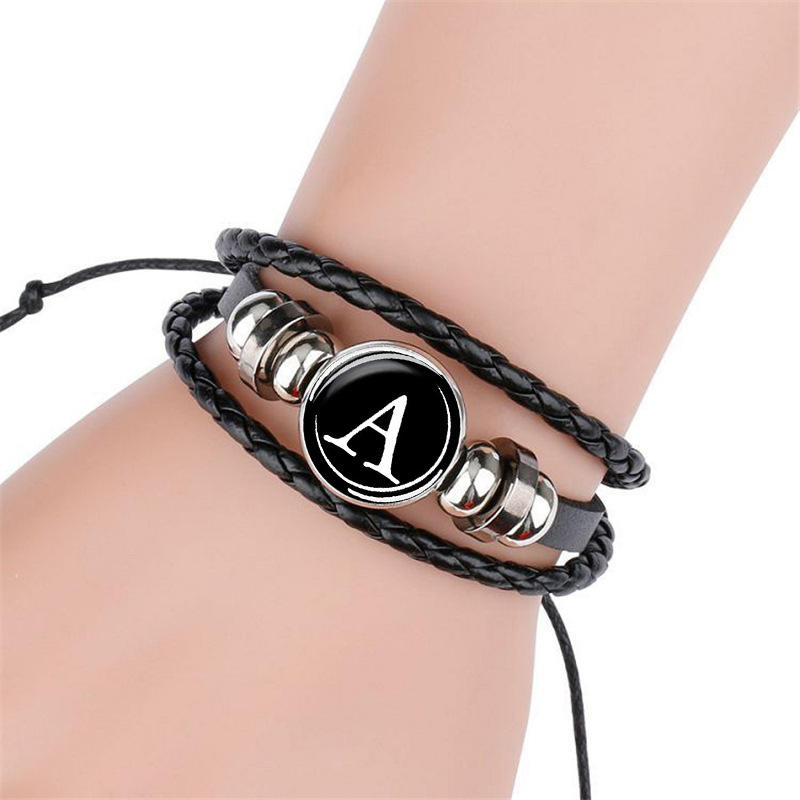 26 Letter Leather Bracelet Personality Team Name Bracelets Bangles  Fashion Braided Handmade Jewelry Gift With Beads