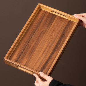 Plateau à thé en bois massif de noyer, grand plateau rectangulaire pour servir le café et le thé dans les hôtels - Product Image 4