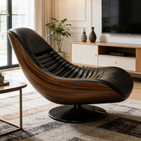 Fauteuil de salon pivotant ergonomique moderne, fauteuil d'appoint en cuir véritable de luxe, contreplaqué de noyer, meubles de chambre à coucher, de bureau