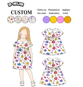 Robe pour filles à col Peter Pan imprimé pomme, en coton doux et respirant, idéale pour l'été et le quotidien, personnalisable avec logo. - Product Image 2