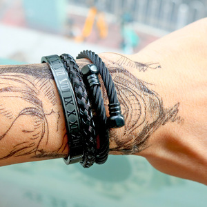 Chất Lượng Cao 3 Cái/bộ Vàng Có Thể Điều Chỉnh Mạ Người Đàn Ông Của Punk Thép Không Gỉ Vòng Đeo Tay Xoắn Dây Chữ Số La Mã Cuff Bangle - Product Image 6