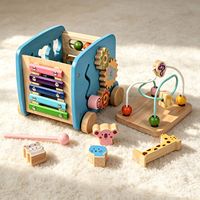 Cubo de Actividades de Madera para Bebés Qiaike, Juguetes Educativos Montessori, Juguete de Aprendizaje, Autobús Multifuncional, Caja de Actividades, Habilidades Motoras Finas para Niños