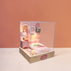 Casa delle bambole in miniatura in legno mobili educativi fatti a mano giocattoli casa delle bambole fai da te con copertura antipolvere - Product Image 2