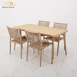 Chaise moderne en <span class=keywords><strong>rotin</strong></span> meubles <span class=keywords><strong>de</strong></span> salle à manger <span class=keywords><strong>de</strong></span> <span class=keywords><strong>jardin</strong></span> patio extérieur plastique bois 4 places table à manger et ensemble <span class=keywords><strong>de</strong></span> chaises - Product Image 1