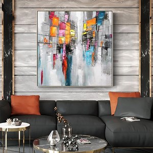 Décoration intérieure prête à être accrochée 100%, <span class=keywords><strong>Art</strong></span> mural peint à la main, paysage de rue abstrait, toile carrée faite à la main, peinture murale <span class=keywords><strong>avec</strong></span> <span class=keywords><strong>cadre</strong></span> - Product Image 2