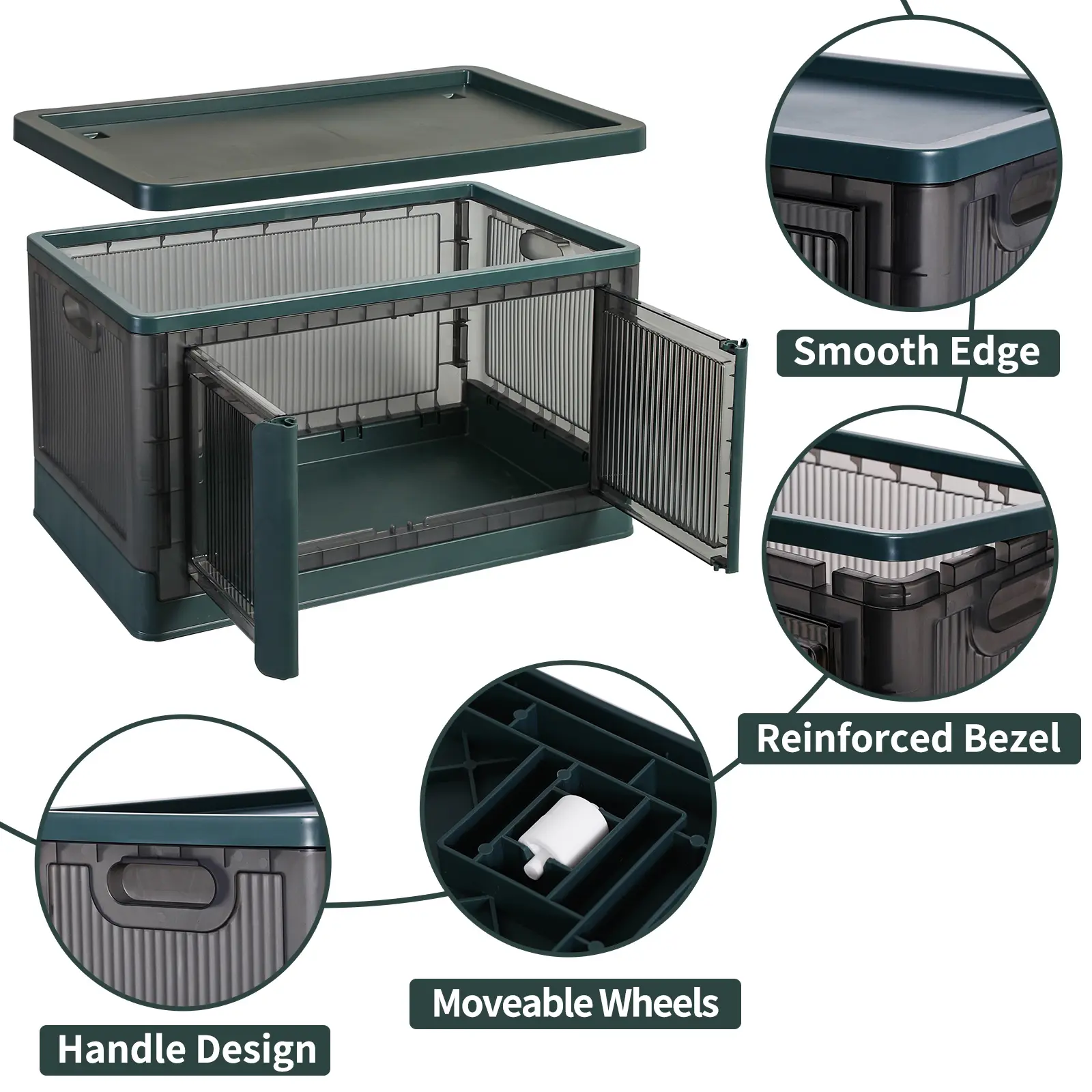 HAIXIN-Contenedores de almacenamiento de plástico, organizadores de armario y caja de almacenamiento plegable con puerta delantera abierta y ruedas