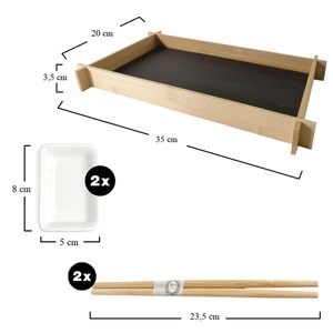 Ensemble de sushi pour 2 personnes avec plateau en ardoise et bambou 35x20 cm, service oriental 7 pièces - Product Image 2