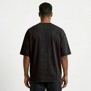 Camiseta de Hombre con Lavado Ácido, Algodón Grueso, Corte Holgado, Manga Corta, Cuello Redondo, Estilo Casual Vintage, Ropa Urbana de Moda Premium - Product Image 3