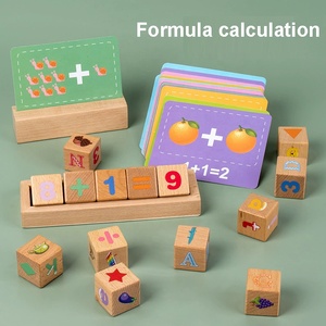 Lettres en bois chiffres Cube blocs jouet 2 en 1 éducation précoce mot orthographe <span class=keywords><strong>math</strong></span>ématiques arithmétique apprentissage correspondant cartes Flash jeu - Product Image 5