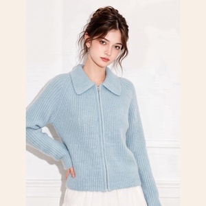 <span class=keywords><strong>Cardigan</strong></span> Blu Casual in Stile Francese per Donne, Lavorato a Maglia, Maniche Lunghe, Chiusura con Cerniera, Colletto Rovesciato e Motivo Tinta Unita - Product Image 5