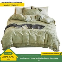 Parure de lit 4 pièces moderne en polyester 100% avec housse de couette et drap plat, broderie de jade scintillante de luxe, qualité 500TC, toutes saisons