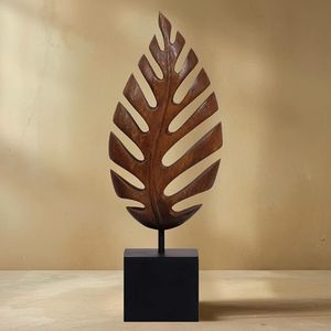 Centro de Mesa de Madera con Forma de Hoja, Escultura Decorativa Hecha a Mano, Decoración para Mesa Marrón, para Bodas, Cenas y Decoración del Hogar - Product Image 1