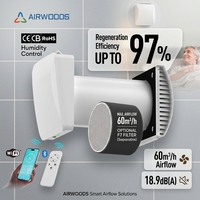 ECO PAIR 1 2 Ventilateur de récupération de chaleur mural ERV 60 m³/h, efficacité 97 %, système de ventilation d'air frais à faible consommation d'énergie pour la maison