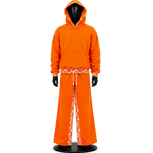 Ensemble de survêtement unisexe à capuche orange, coupe régulière, réversible, pour l'hiver, en polyester/coton, 2 en 1 - Product Image 1