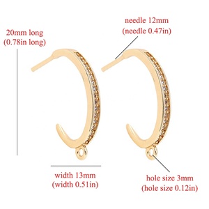 थोक diy गहने सामान 14k गोल्ड प्लेटेड जिरकॉन हाफ राउंड सी आकार की स्टड बड्स महिलाओं की पुस्तक कान बनाने के निष्कर्ष - Product Image 2