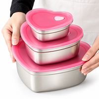 Boîtes de conservation alimentaire en acier inoxydable 304 en forme de cœur, 350 ml, 900 ml, 1900 ml, avec couvercle rose, réutilisables, pour fruits et préparation de repas