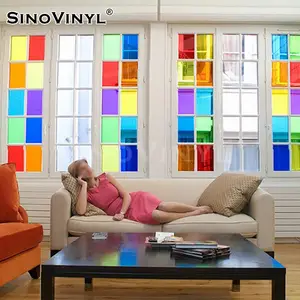 Self Adhesive Window Tint Colored Plastic Film Building Window Glass Rainbow Film