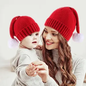 HZM-23257 Christmas winter new parent-child Christmas hat single ball baby mother warm knit hat