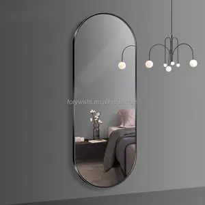 Espelho de parede decorativo para móveis de sala de estar, espelho longo personalizado com moldura de liga de alumínio