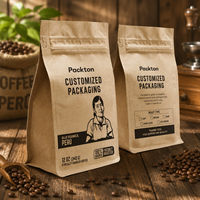 Bolsa de Fondo Plano de Papel Kraft para Empaque de Granos de Café, Termosellable, con Fuelle Lateral, Cierre Fácil, Válvula de Frescura, Venta al por Mayor de Fábrica