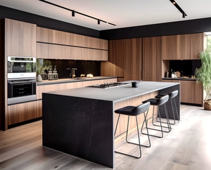 خزائن مطبخ ملونة خشبية كاملة بتصاميم حديثة عالية الجودة من الشركة المصنعة مع خزانة تلفزيون - Product Image 1