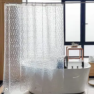 EVA浴帘内衬带磁铁防水3D水立方清晰浴室浴帘