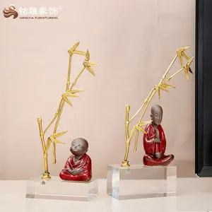 סיני סגנון שרף נזיר פסל קריסטל בסיס משרד קישוט עיצוב הבית פנים דקור