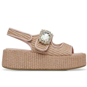 Sandales à semelle épaisse et plate pour femmes, avec bride arrière et boucles, tige tressée, mules d'été à bout ouvert, chaussures compensées à plateforme pour filles - Product Image 6