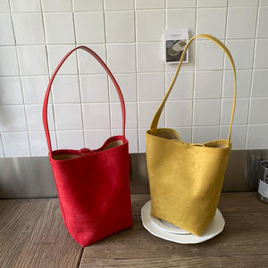 Women's <b>Large</b> Capacity Faux Suede Bucket Bag Autumn/Winter Style Casual Solid Color Trendy Underarm <b>Handbag</b> Shoulder Bag - Product Image 3