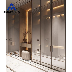 AMAZBUILD Lumière Maison de Luxe Armoires Personnalisées <span class=keywords><strong>Couloir</strong></span> Placard <span class=keywords><strong>Armoire</strong></span> en Bois avec Portes en Verre Cannelé - Product Image 6