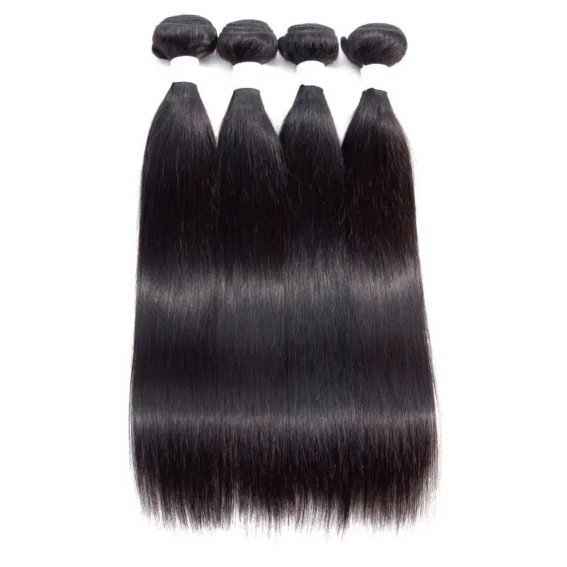 Mechones de cabello humano liso Remy, extensiones de pelo ondulado con cutícula, Color Natural brasileño, 28 30 pulgadas, barato