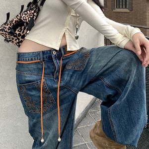 Pantalons larges à motifs brodés pour femmes, jeans tendance pour l'automne - Product Image 2