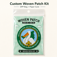 Kit de patchs tissés personnalisés avec logo, avec sac OPP et carte en papier, à thermocoller ou à coudre, pour cadeaux promotionnels d'entreprise