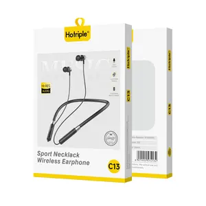 Hotriple Earphone C13 K, Earphone tali leher magnetik OEM kustom 120mAh dalam telinga bebas genggam olahraga nirkabel