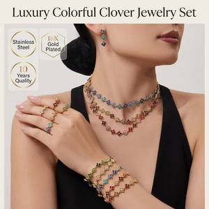 Ensemble de <span class=keywords><strong>bijoux</strong></span> trèfle <span class=keywords><strong>en</strong></span> pierres précieuses colorées de style luxueux, <span class=keywords><strong>en</strong></span> acier inoxydable de haute qualité, <span class=keywords><strong>pour</strong></span> grossistes avec inspection de contrôle qualité professionnelle - Product Image 1