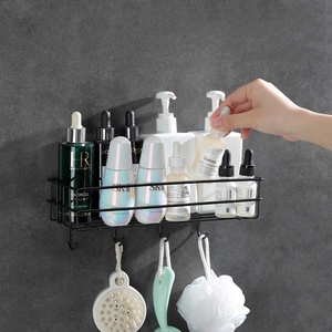 Estante de Baño Montado en la <span class=keywords><strong>Pared</strong></span> con Ganchos - Cesta Metálica para Ducha, Toallero para Artículos de Aseo, Jabón y Herramientas de Limpieza en el Baño o Dormitorio - Product Image 1