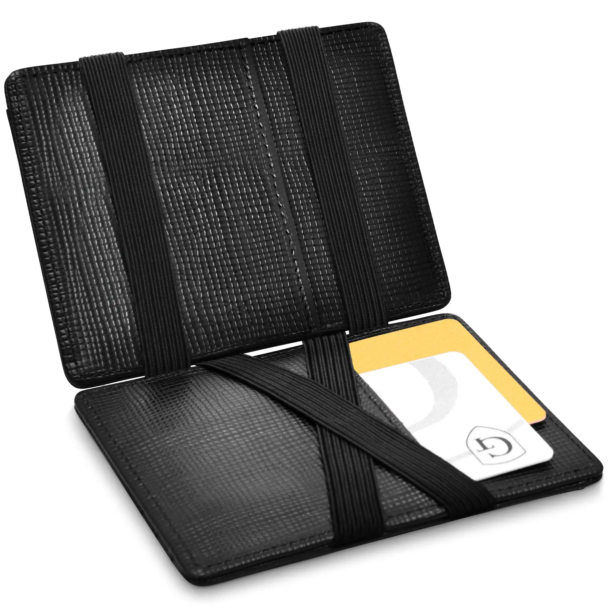 BSCI-Cartera de bloqueo RFID personalizada para hombres, cuero genuino, tarjetero minimalista, billetera mágica, billetera de banda elástica, fábrica