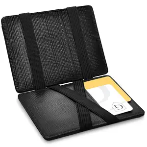 BSCI Factory Custom RFID Blocking Genuine Leather Minimalist Slim Mens Card Holder Magic Wallet wallet elastic band