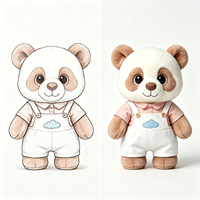 Peluche Panda Marron Kawaii avec Salopette, Jouet en Peluche Personnalisé, Broderie Nuage, Cadeau Adorable