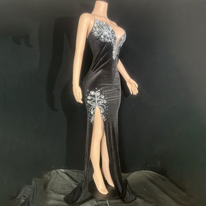 Novance Y4225 Nouveaux produits Idées Robes de soirée élégantes en velours noir avec strass brillants Train chic Robes de bal de fin d'année - Product Image 2