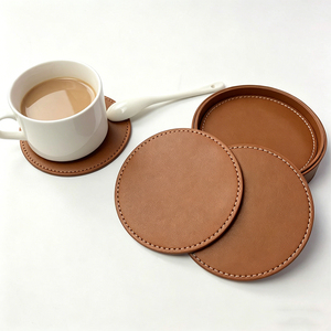 Personalized Round Leather Coasters | Waterproof Heat Resistant Bar Mats for Corporate Gifts - Product Image 2