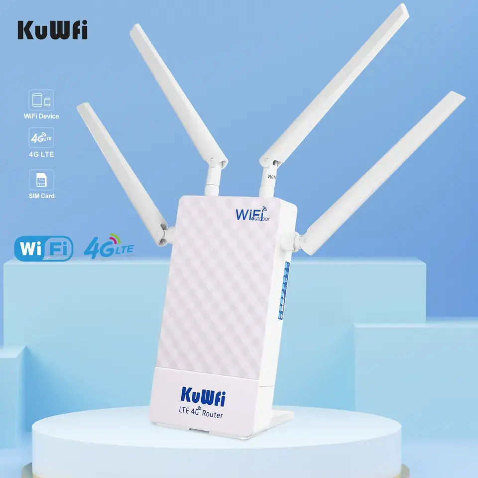 Offre Spéciale KuWFi routeur Wifi 4g sans fil, longue portée Rj45 Lan étanche Ip65 extérieur intérieur 4g LTE wifi routeur avec carte sim 4g