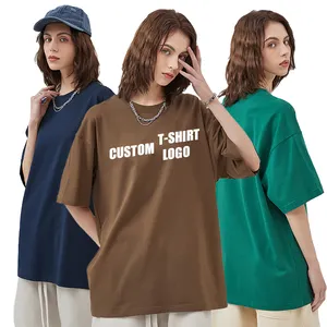 Camiseta em branco com estampa personalizada em 100% algodão para mulheres, camiseta de gola redonda e estilo High Street
