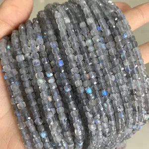 wholesale Natural Semi-precious Stone 4*4mm Square faced labradorite Cube Beads For Jewelry Making