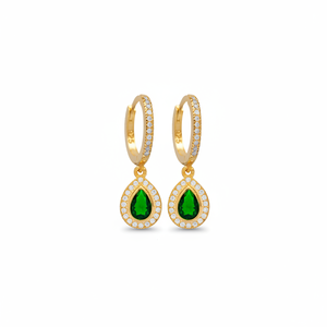 925 Sterling Silver Emerald Stone Pear Drop Dangle Earrings ONR2037 Model Turkey Origin - Product Image 2