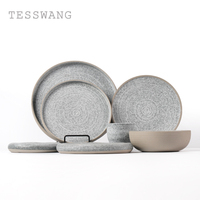 Service de table en céramique gris moucheté style Zen, assiettes et bols en grès à motif spirale minimaliste pour restaurant gastronomique